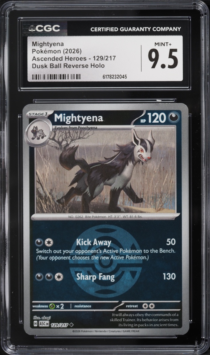 2026 Pokemon Mega Evolution Ascended Heroes Dusk Ball Reverse Holo Mightyena #129 CGC 9.5 MINT+