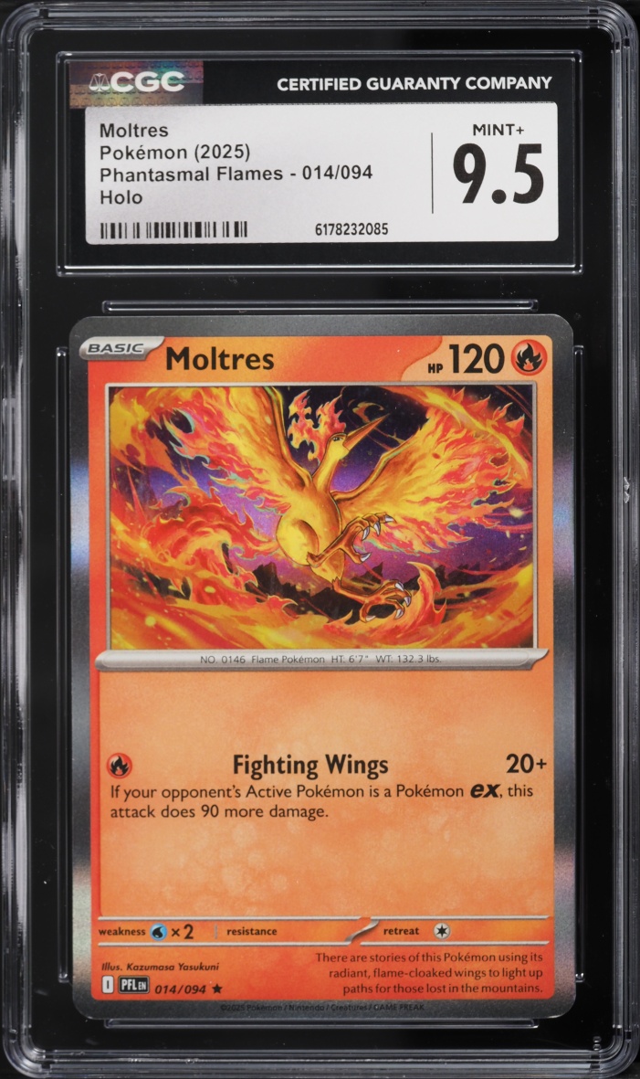 2025 Pokemon Mega Evolution Phantasmal Flames Holo Moltres #14 CGC 9.5 MINT+