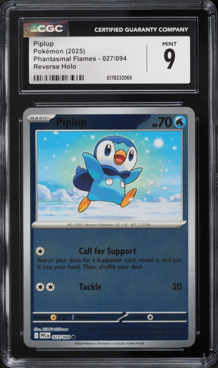 2025 Pokemon Mega Evolution Phantasmal Flames Reverse Holo Piplup #027 CGC 9 MINT