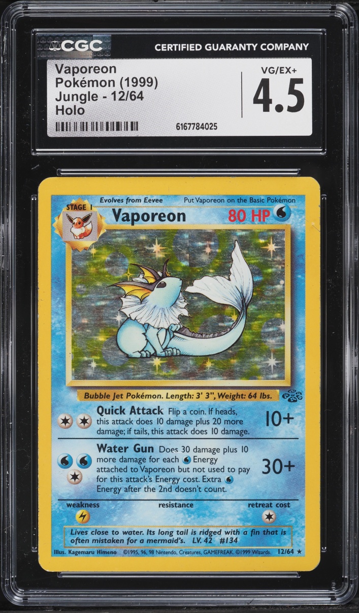 1999 Pokemon Jungle Holo Vaporeon #12 CGC 4.5 VGEX+