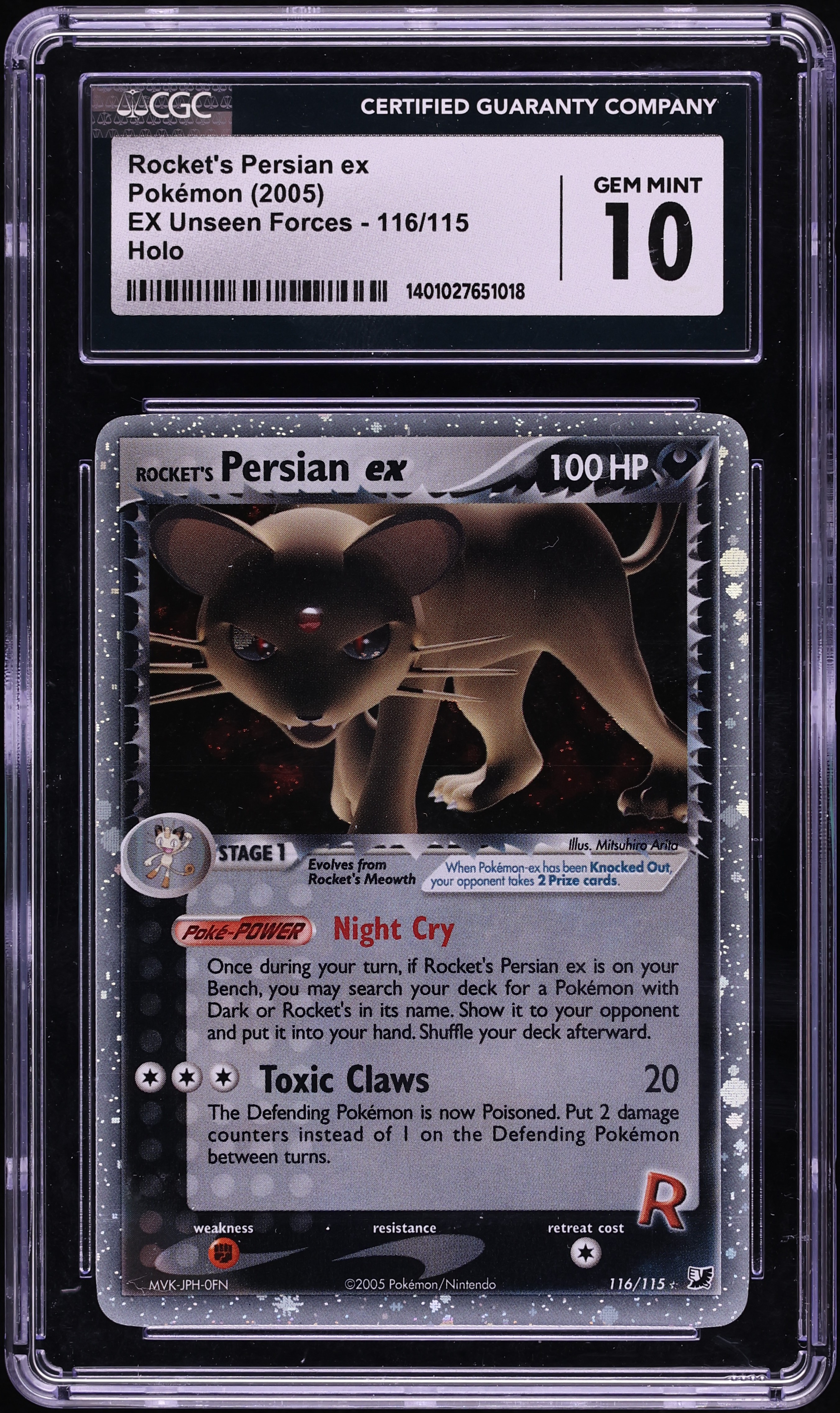 2005 Pokemon EX Unseen Forces Holo Rocket's Persian Ex #116 CGC 10 GEM MINT