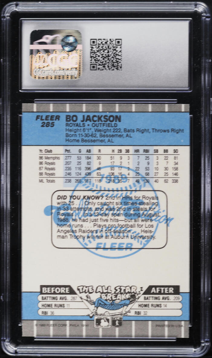 1989 Fleer Glossy Bo Jackson #285 CGC 6 EXMT
