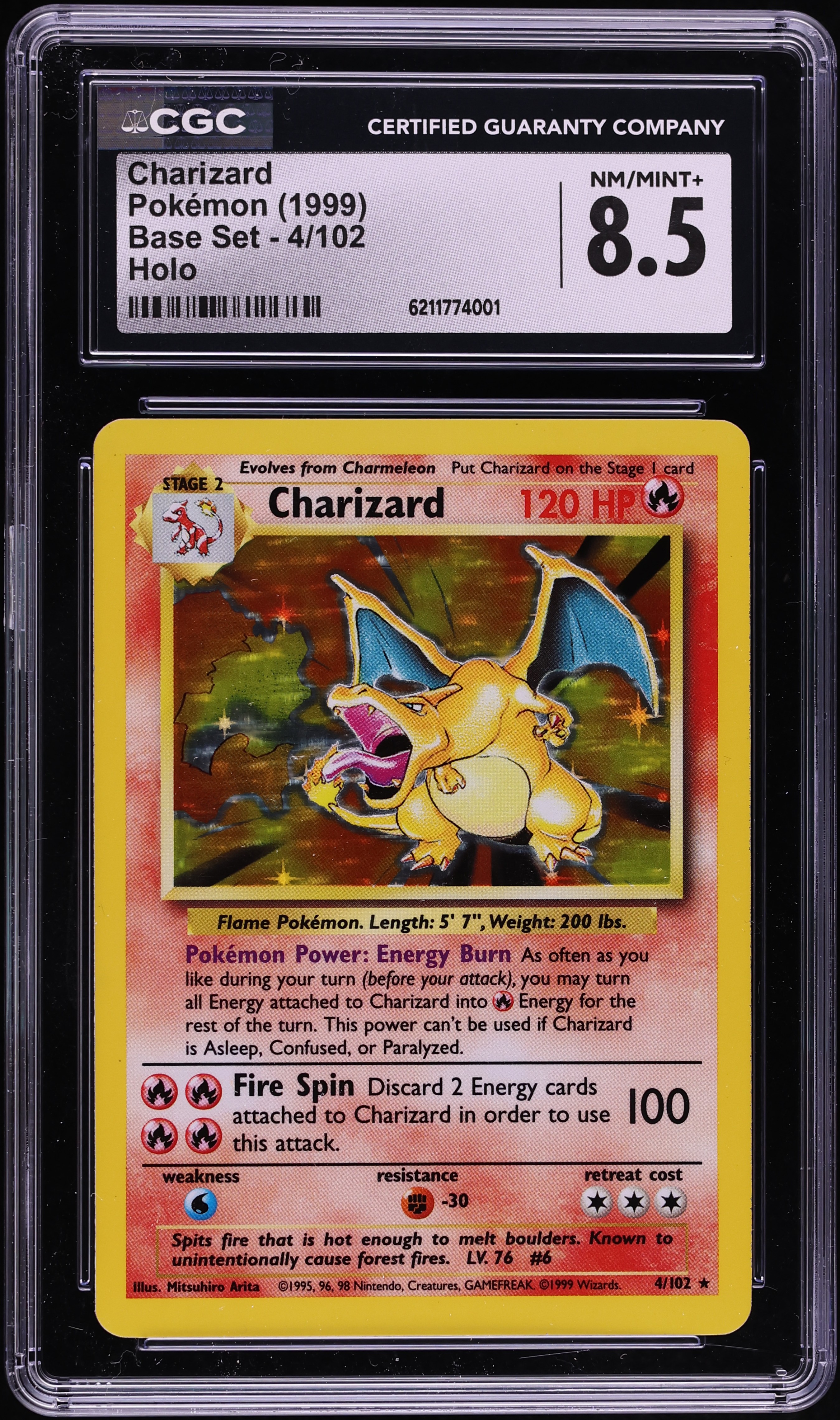 1999 Pokemon Base Set Holo Charizard #4 CGC 8.5 NM-MT+