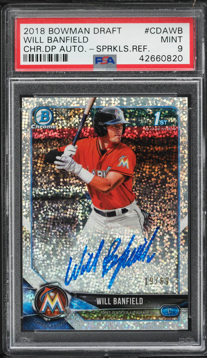2018 Bowman Chrome Draft Sparkle Refractor Will Banfield PROSPECT AUTO /69 PSA 9