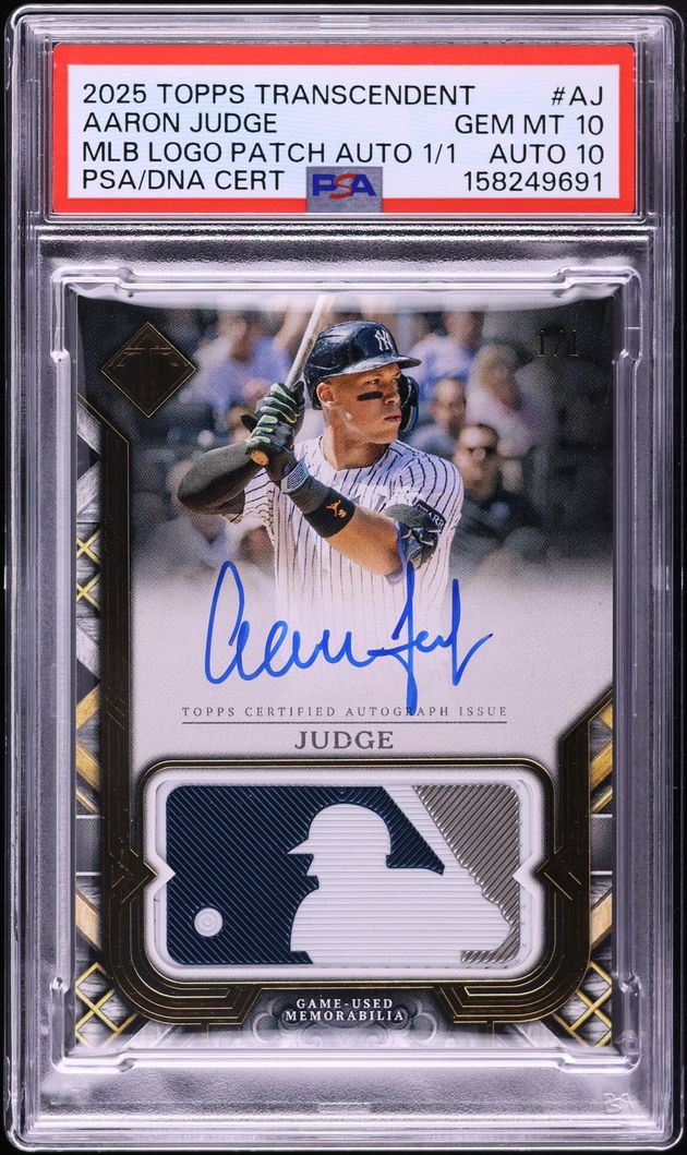 2025 Topps Transcendent Collection Aaron Judge MLB LOGOMAN PATCH AUTO DNA 10 1/1 #AJ PSA 10 GEM