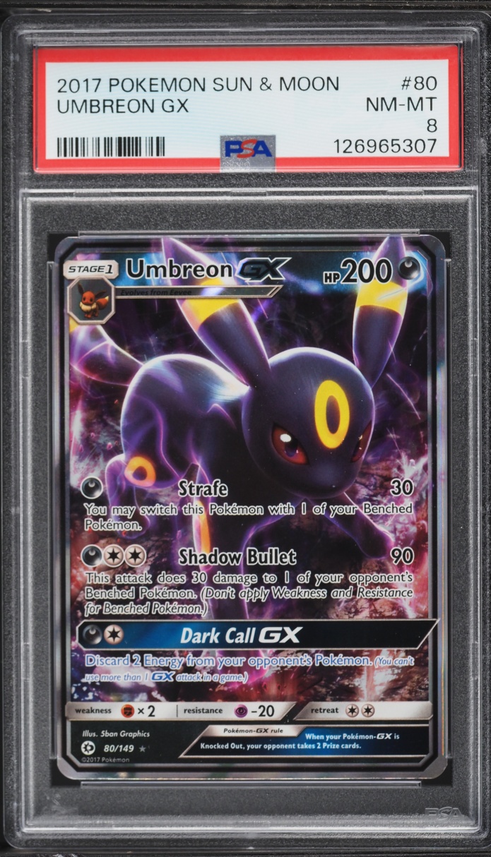 2017 Pokemon Sun & Moon Full Art Umbreon GX #80 PSA 8 NM-MT