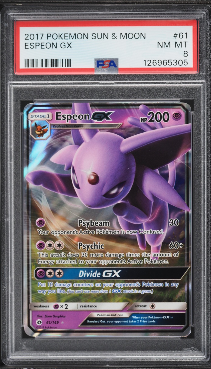 2017 Pokemon Sun & Moon Espeon GX #61 PSA 8 NM-MT
