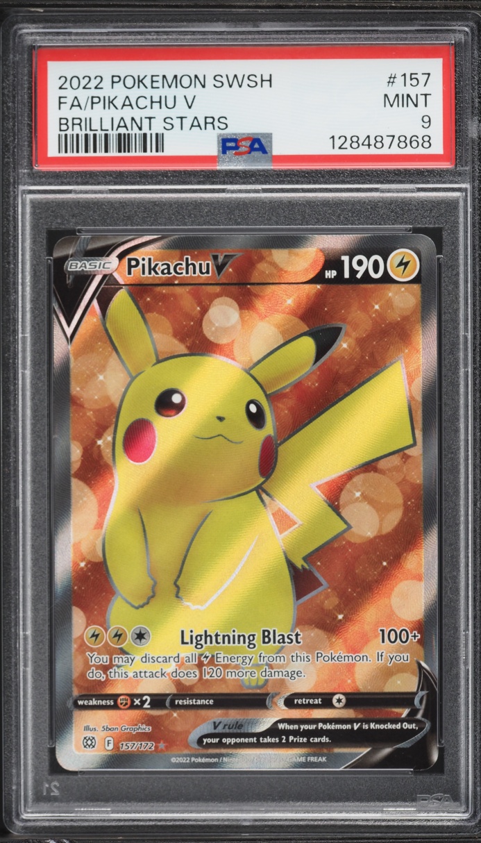 2022 Pokemon Sword & Shield Brilliant Stars Full Art Pikachu V #157 PSA 9 MINT