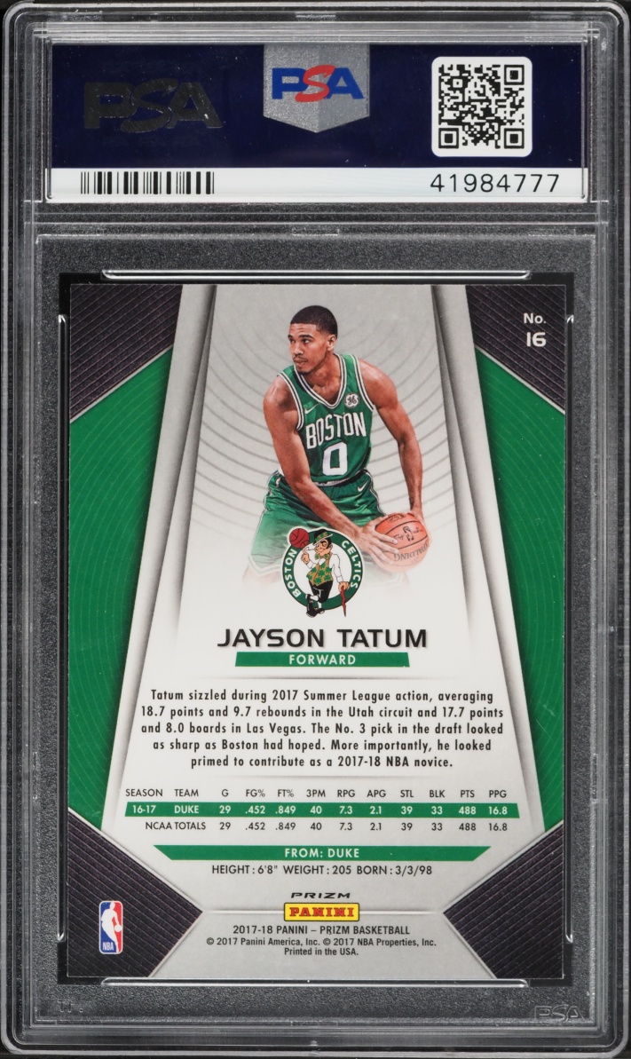 2017 Panini Prizm Silver Jayson Tatum ROOKIE #16 PSA 10 GEM MINT