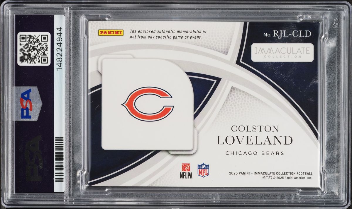 2025 Immaculate Collection Jumbo Pigskin Logo Colston Loveland ROOKIE PATCH 1/1 PSA 8 NM-MT