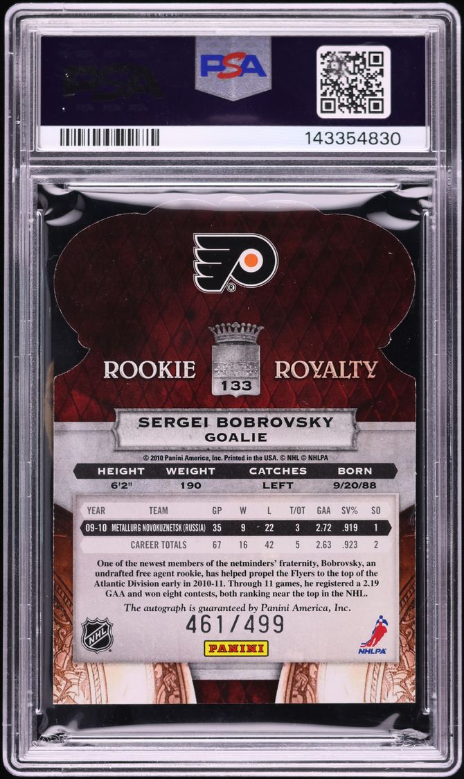2010 Crown Royale Die-Cut Sergei Bobrovsky ROOKIE AUTO /499 #133 PSA AUTH