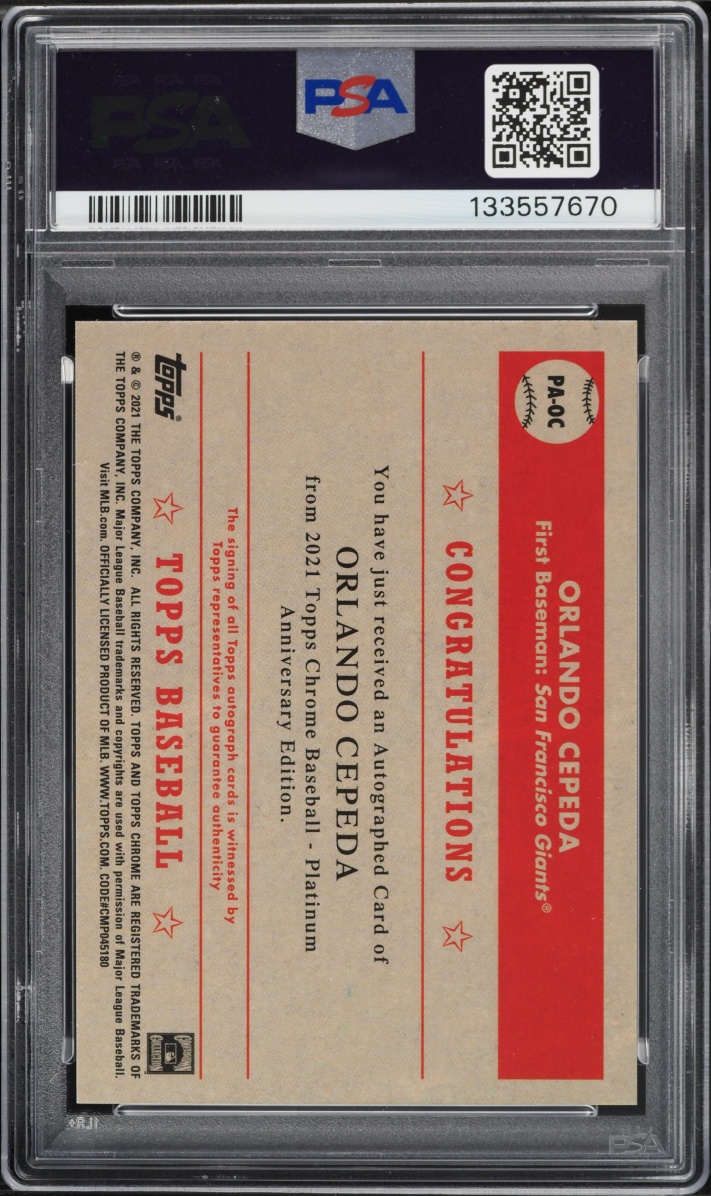 2021 Topps Chrome Platinum Anniversary Orlando Cepeda AUTO #PA-OC PSA AUTH