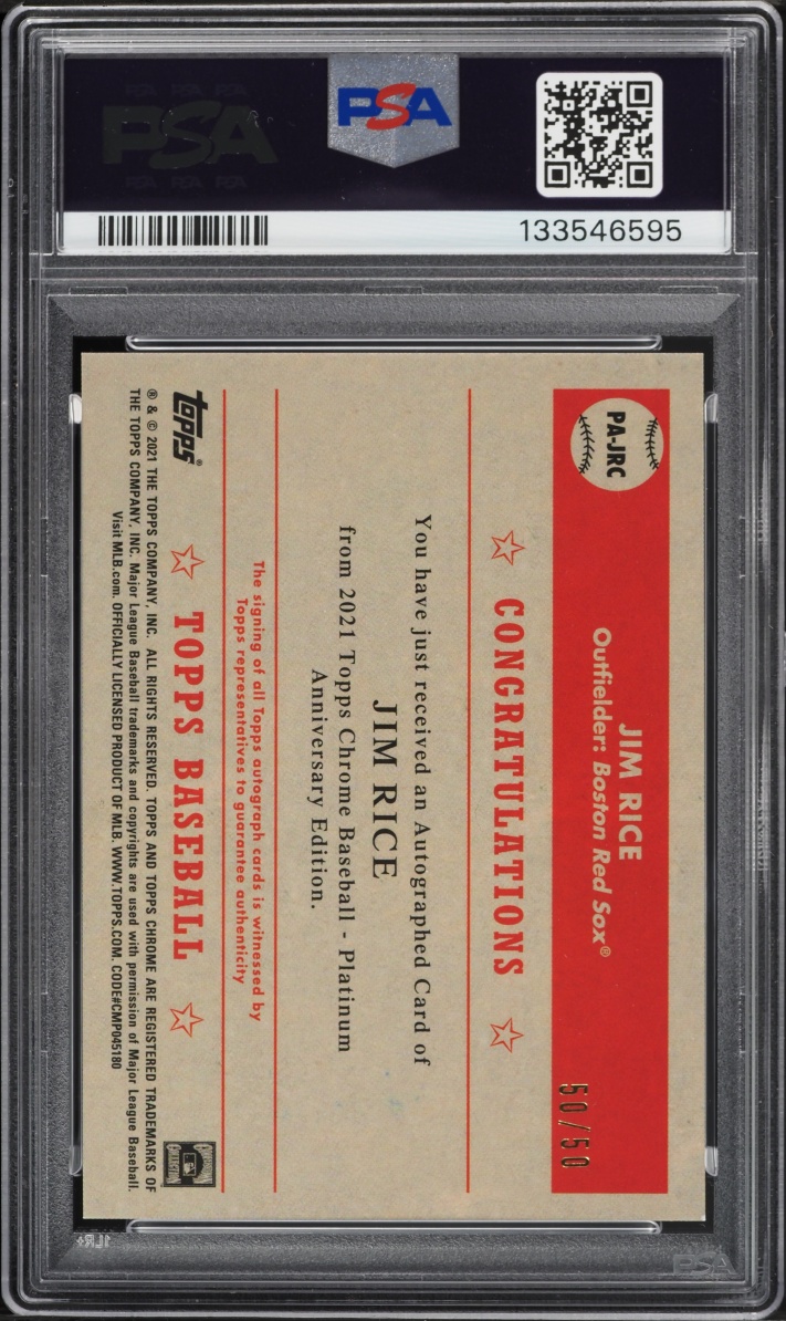 2021 Topps Chrome Platinum Anniversary Gold Refractor Jim Rice AUTO DNA 10 50/50 PSA AUTH