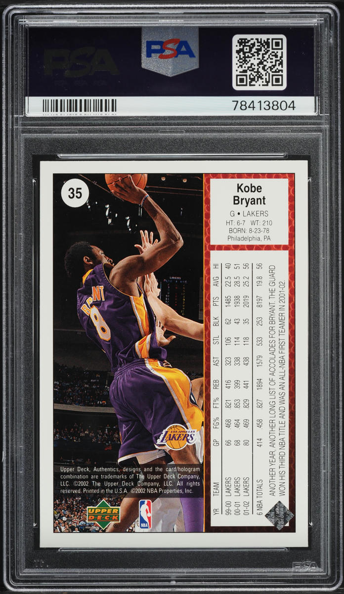 2002 Upper Deck Authentics Kobe Bryant #35 PSA 8 NM-MT