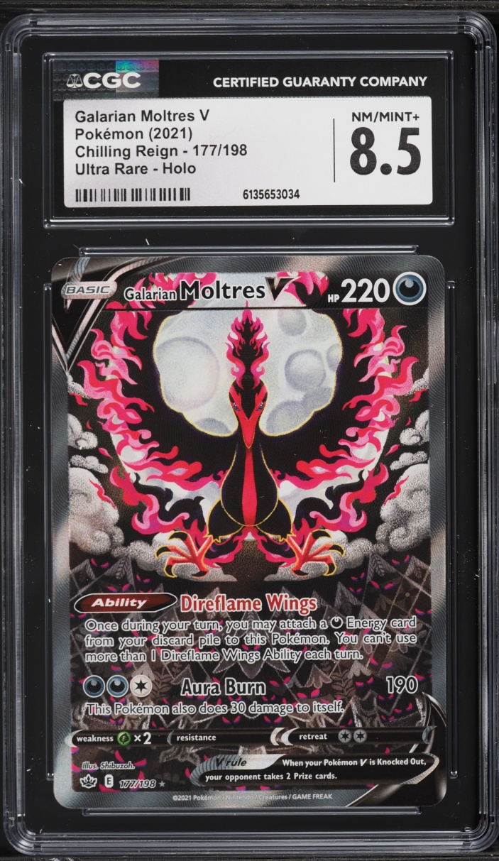 2021 Pokemon Sword & Shield Chilling Reign Alt Art Galarian Moltres V #177 CGC 8.5 NM-MT+