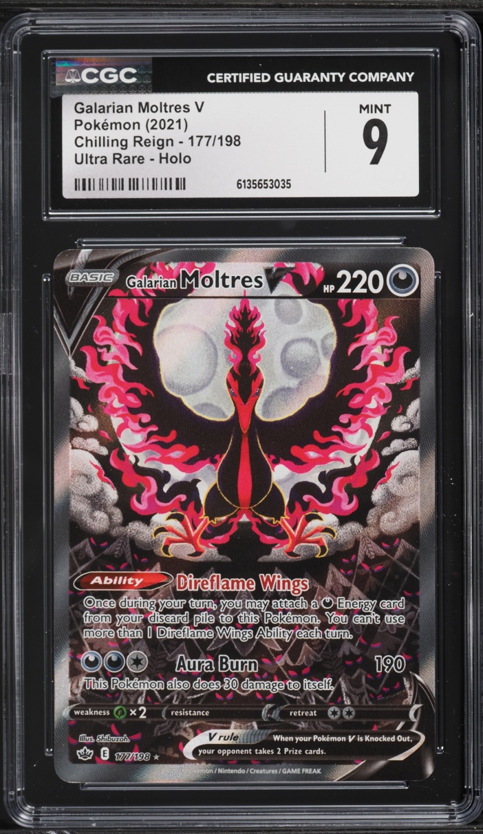 2021 Pokemon Sword & Shield Chilling Reign Alt Art Galarian Moltres V #177 CGC 9 MINT