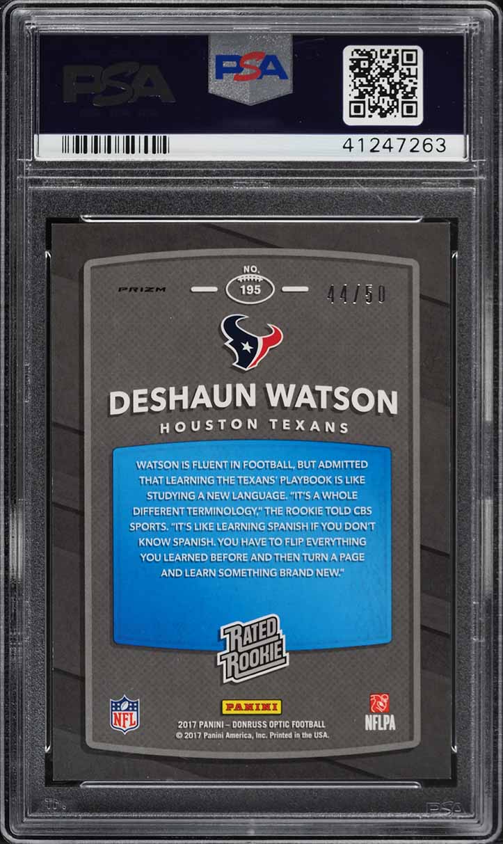 2017 Donruss Optic Purple Deshaun Watson ROOKIE /50 #195 PSA 10 GEM MINT - Photo 2