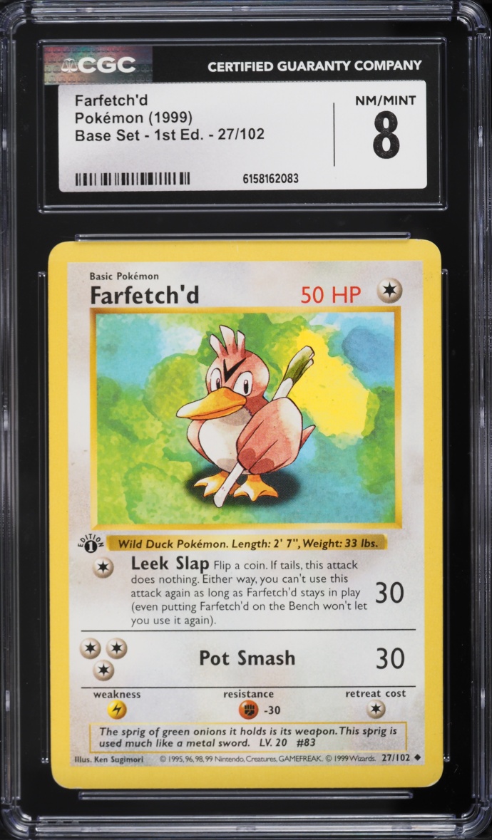 1999 Pokemon Base Set Shadowless 1st Edition Farfetch'd #27 CGC 8 NM-MT