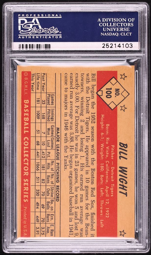 1953 Bowman Color Bill Wight #100 PSA 6 EXMT