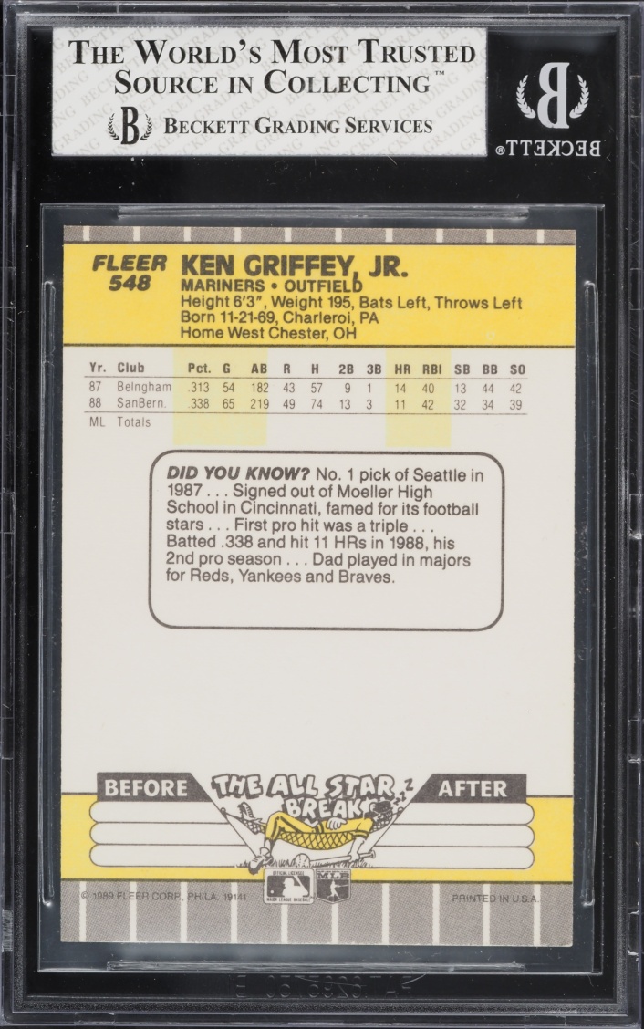 1989 Fleer Ken Griffey Jr. ROOKIE #548 BGS 7 NRMT