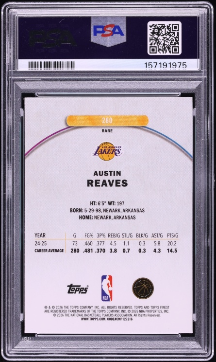 2025 Finest Oil Spill Refractor Austin Reaves #280 PSA 10 GEM MINT - Photo 2