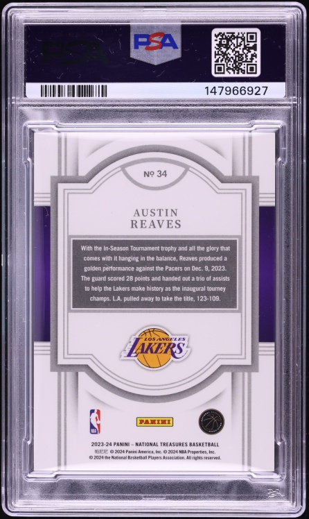 2023 National Treasures Austin Reaves Jersey # 15/99 #34 PSA 9 MINT - Photo 2
