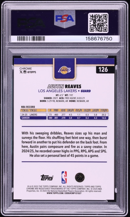2025 Topps Chrome Gold Geometric Austin Reaves /50 #126 PSA 9 MINT - Photo 2
