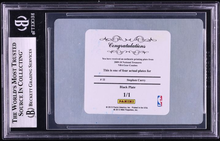 2009 Playoff National Treasures NBA Combos Printing Plates Black Stephen Curry 1/1 #11 BGS AUTH - Photo 2