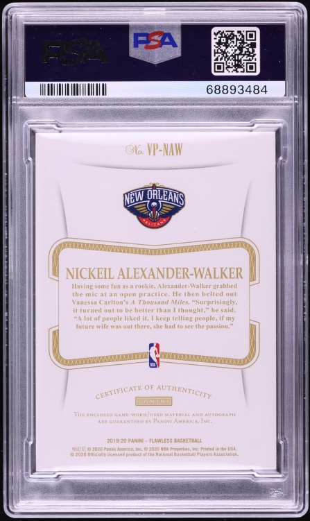 2019 Panini Flawless Vertical Emerald Nickeil Alexander-Walker ROOKIE PATCH AUTO /5 PSA 10 GEM - Photo 2