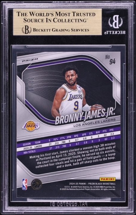 2024 Panini Prizm Black Gold Bronny James Jr. ROOKIE 1/10 #94 BGS 9.5 GEM MINT - Photo 2