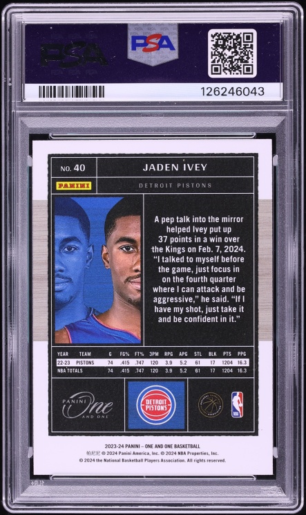 2023 Panini One And One Black Jaden Ivey 1/1 #40 PSA 10 GEM MINT - Photo 2