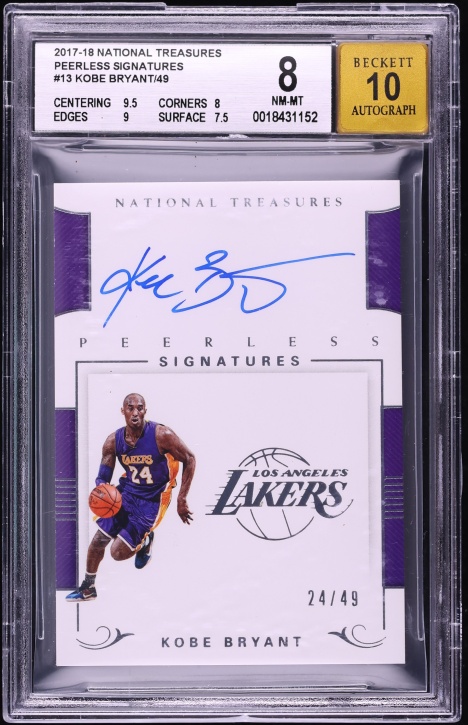 2017 National Treasures Peerless Kobe Bryant AUTO /49 #PS-KBR BGS 8 NM-MT