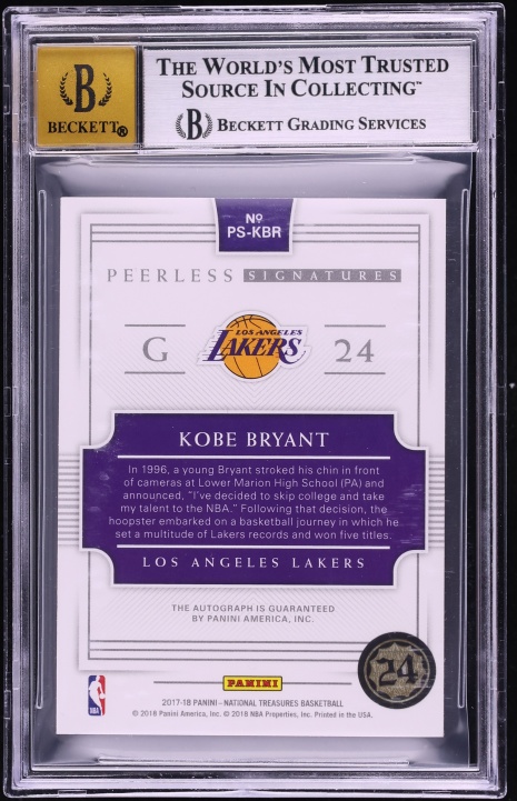 2017 National Treasures Peerless Kobe Bryant AUTO /49 #PS-KBR BGS 8 NM-MT - Photo 2