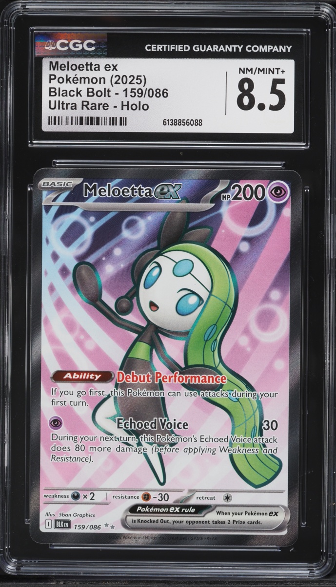 2025 Pokemon Scarlet & Violet Black Bolt Full Art Meloetta Ex #159 CGC 8.5 NM-MT+