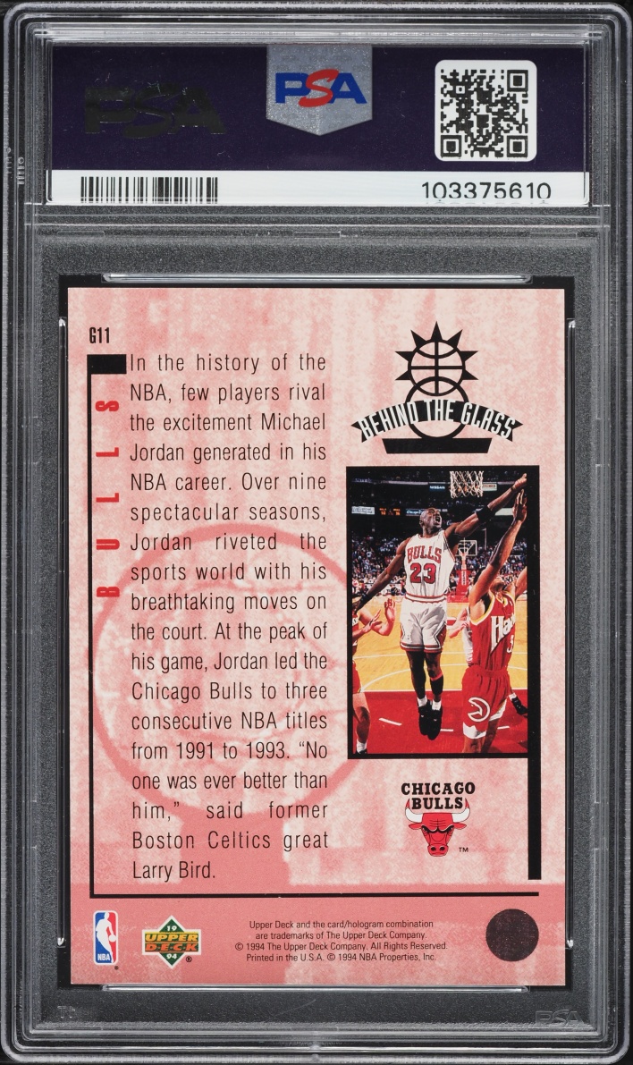 1993 Upper Deck SE Behind The Glass Michael Jordan #G11 PSA 8 NM-MT