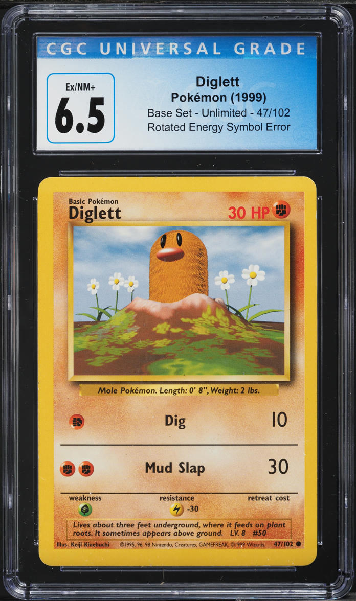 1999 Pokemon Base Set Rotated Energy Symbol Error Diglett #47 CGC 6.5 ...