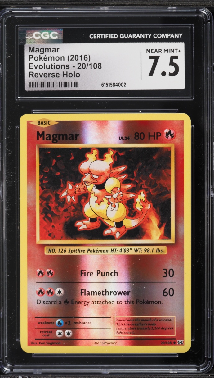 2016 Pokemon XY Evolutions Reverse Holo Magmar #20 CGC 7.5 NRMT+