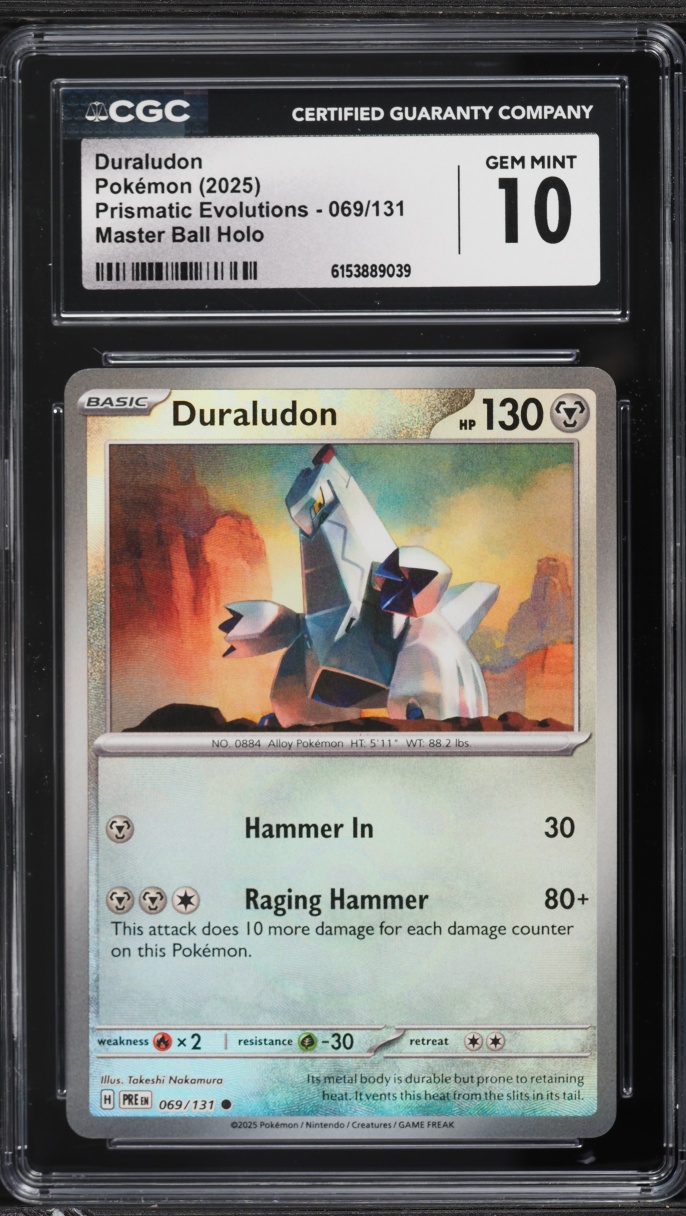 2025 Pokemon SV Prismatic Evolutions Master Ball Reverse Holo Duraludon #69 CGC 10 GEM MINT
