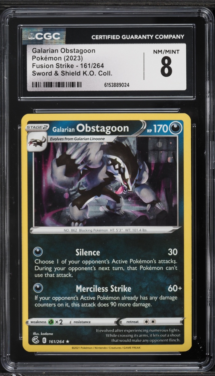 2023 Pokemon Sword & Shield Fusion Strike K.O. Collection Galarian Obstagoon #161 CGC 8 NM-MT