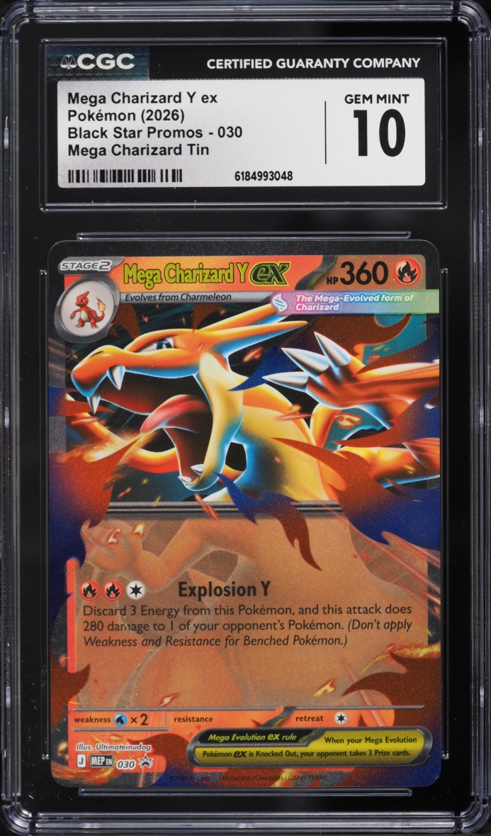 2026 #30 Mega Charizard Y Ex CGC 10 Pokemon Mega Evolution Black Star Promo Tin