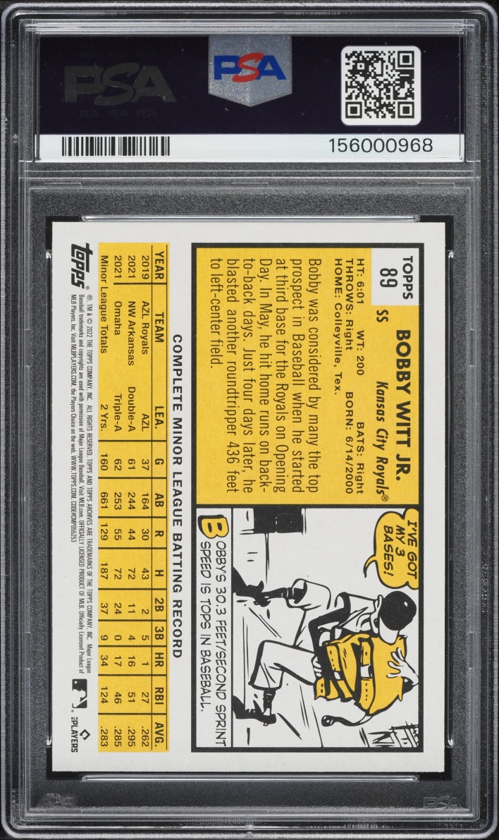2022 Topps Archives Bobby Witt Jr. ROOKIE #89 PSA 10 GEM MINT