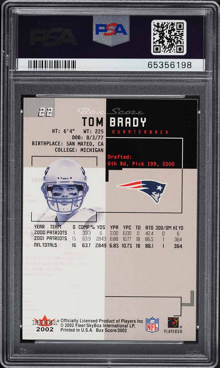 2002 Fleer Box Score Tom Brady #22 PSA 10 GEM MINT