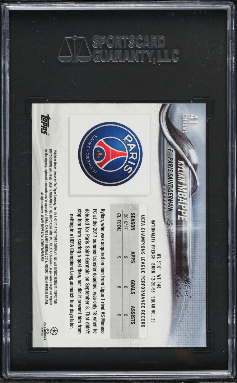 2017 Topps Chrome UEFA Champions Kylian Mbappe ROOKIE #41 SGC 9 MINT
