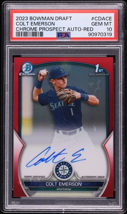 2023 Bowman Draft Chrome Red Refractor Colt Emerson PROSPECT AUTO /5 #CDA-CE PSA 10 GEM MINT