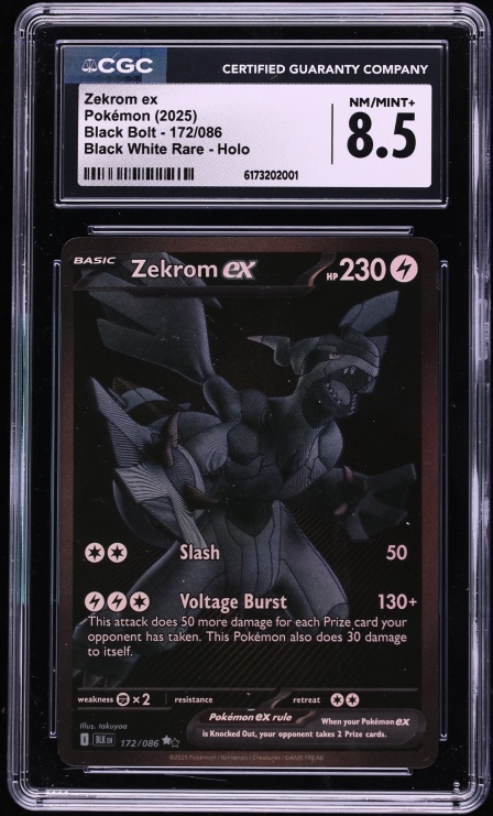 2025 Pokemon Scarlet & Violet Black Bolt BWR Zekrom ex #172 CGC 8.5 NM-MT+