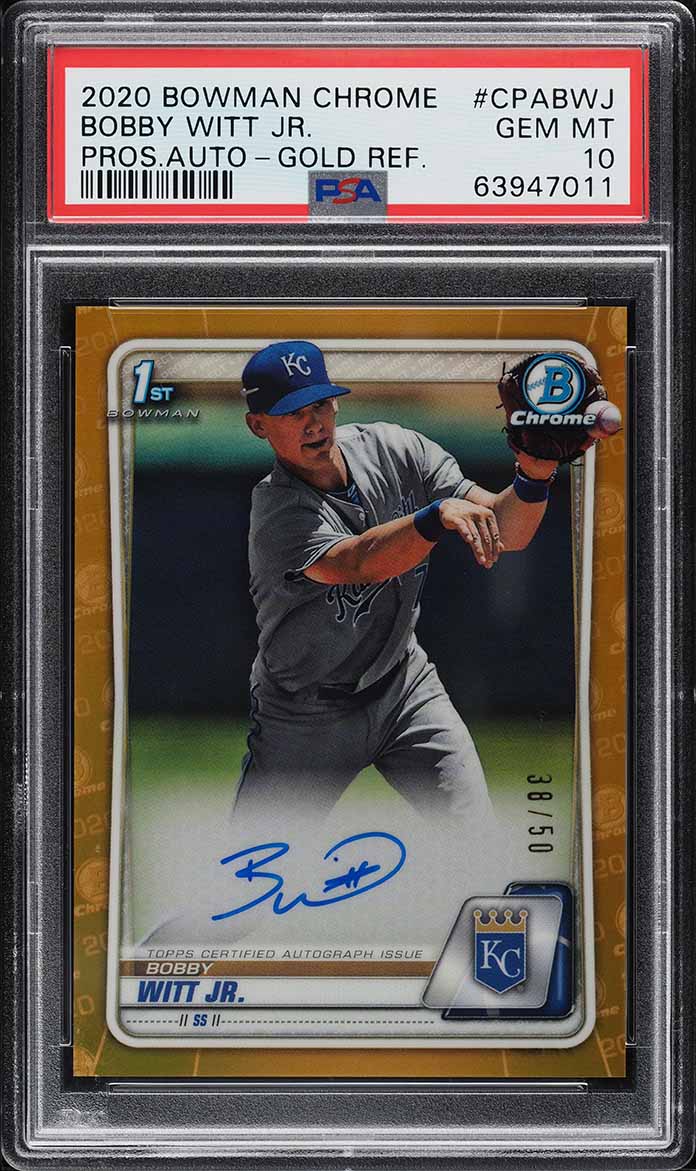 2020 Bowman Chrome Gold Refractor Bobby Witt Jr. ROOKIE AUTO /50 #CPA-BWJ PSA 10