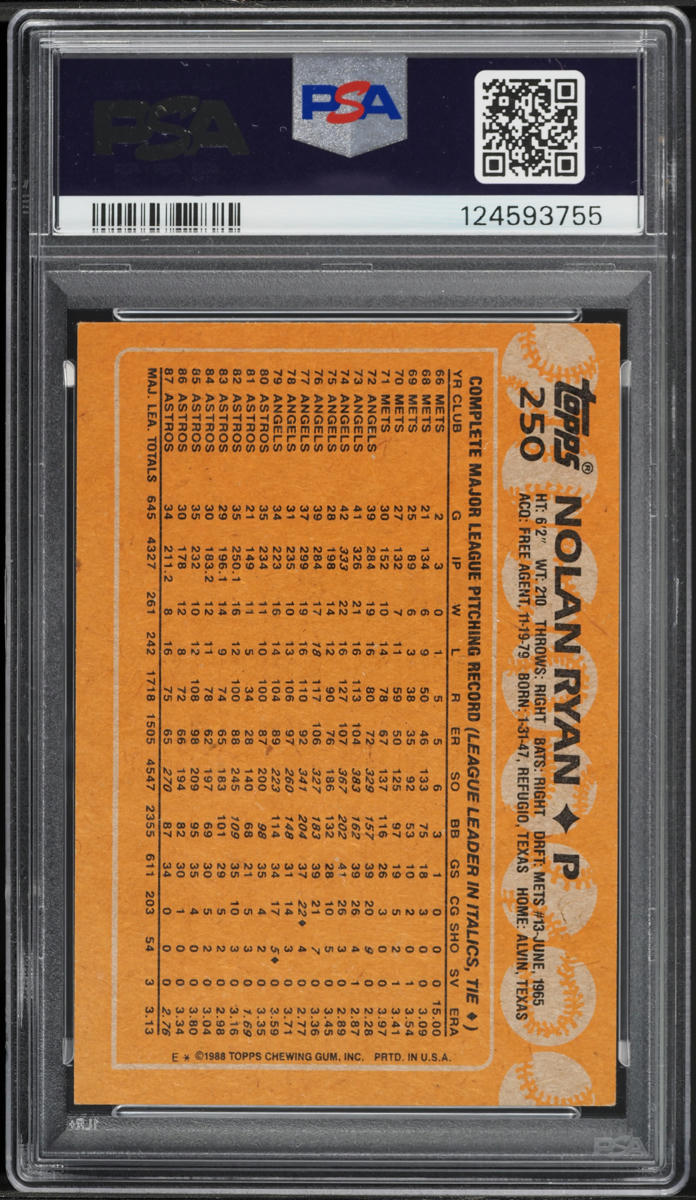 1988 Topps Nolan Ryan #250 PSA 6 EXMT