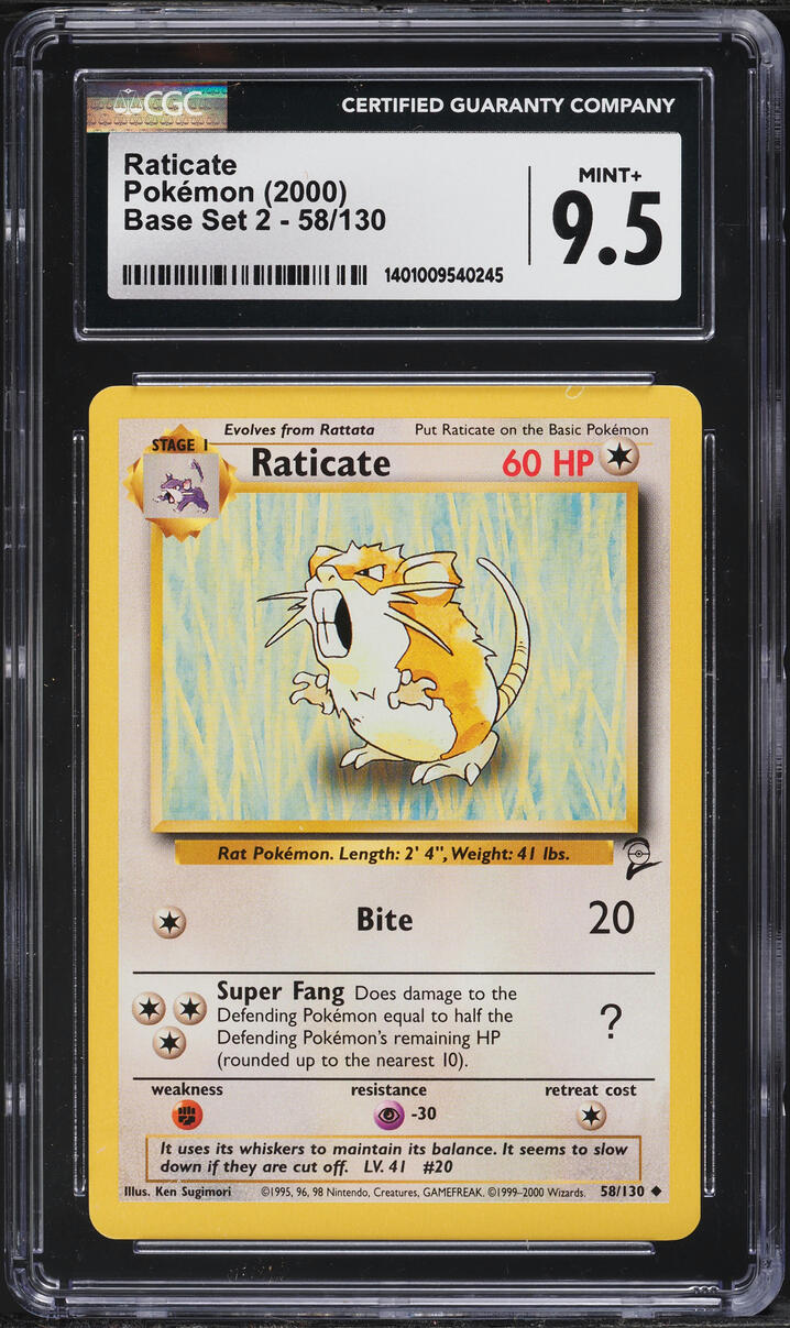2000 Pokemon Base Set 2 Raticate #58 CGC 9.5 MINT+