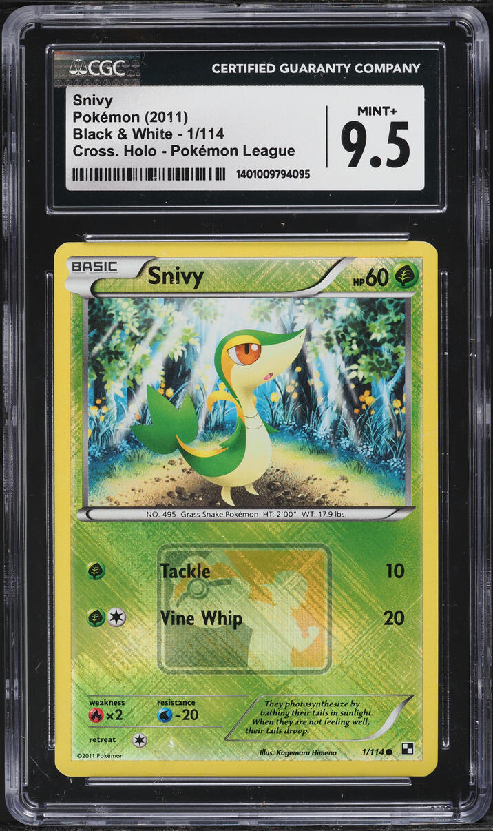2011 Pokemon Black & White League Crosshatch Holo Snivy #1 CGC 9.5 MINT+