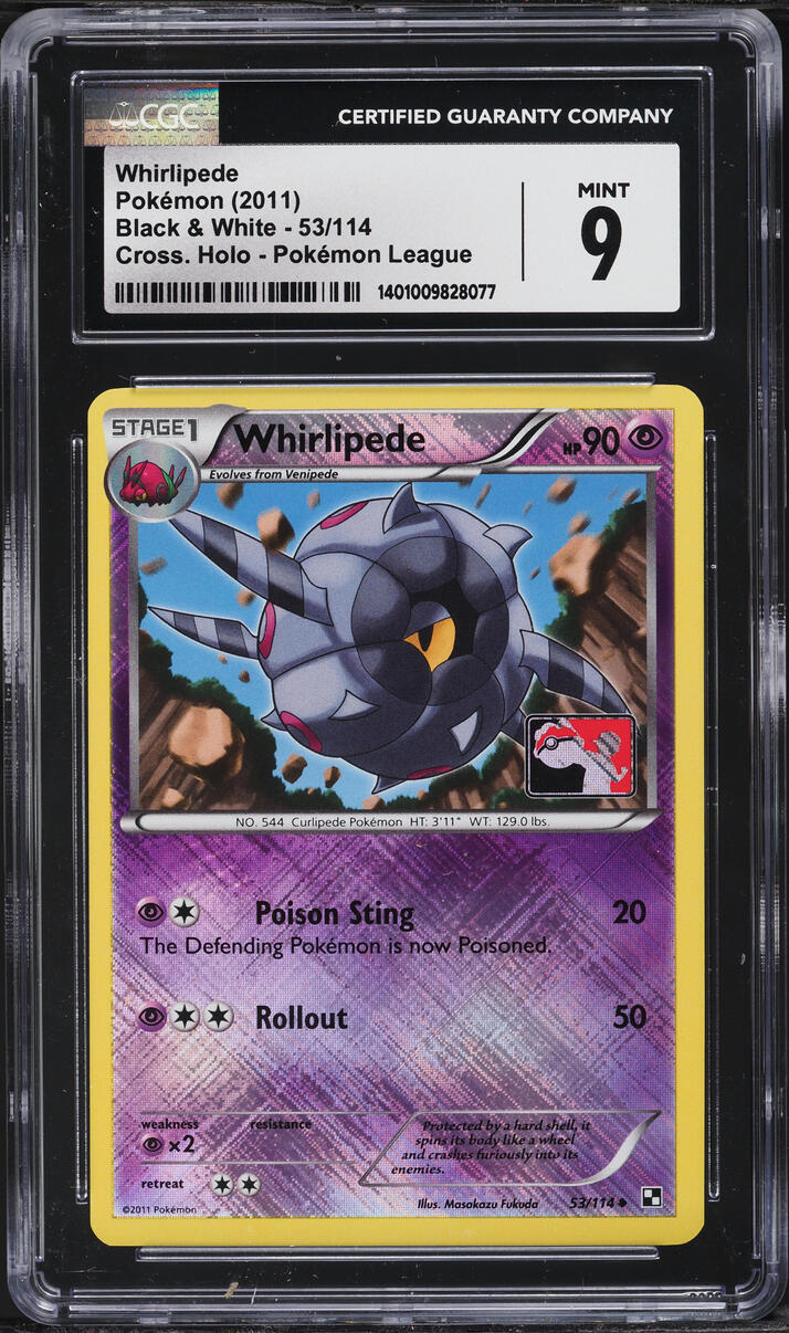 2011 Pokemon Black & White League Crosshatch Holo Whirlipede #53 CGC 9 MINT